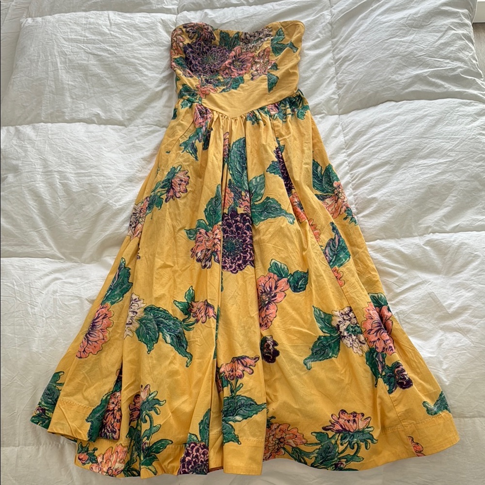 Free People Yellow Floral Strapless Dress